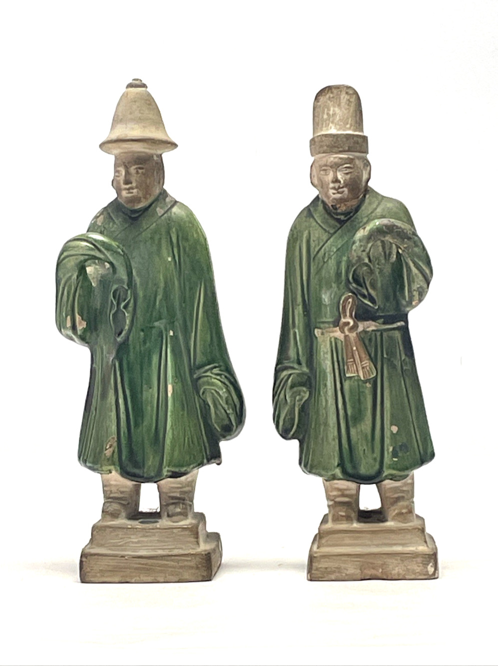 Antique Chinese Glazed Terracotta Tomb Dignitary Figures Ming Dynasty 10" AS IS